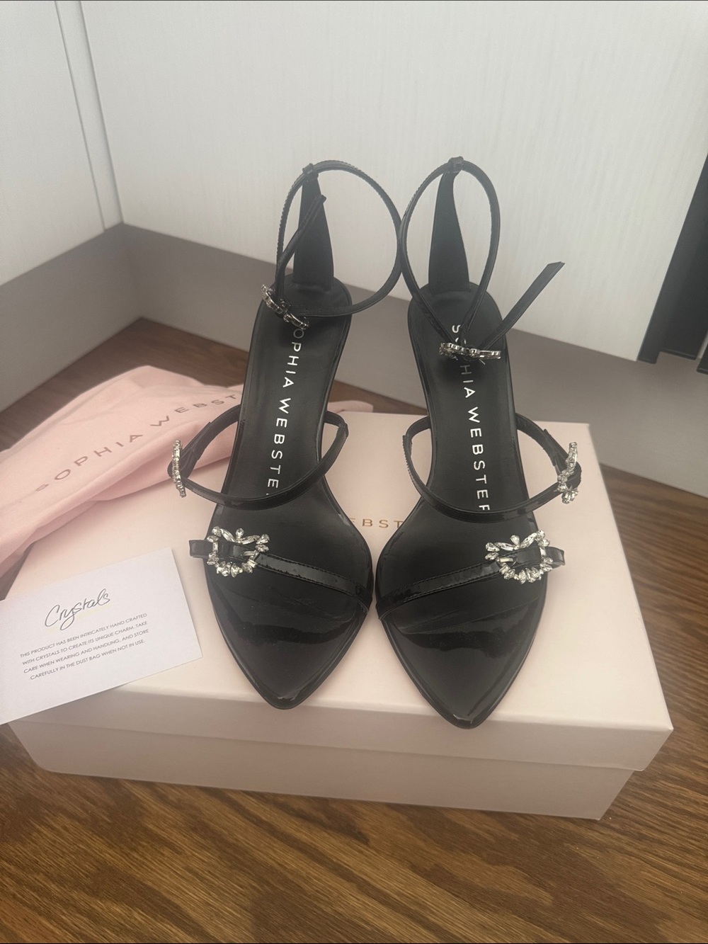 Sophia Webster Black Patent Crystal-Strap Pointed Heels